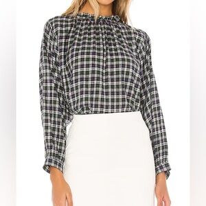 Trovata Birds of Paradis Talia Blouse in Navy & Green Plaid
